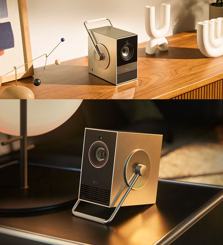 Várias cenas de uso do LG CineBeam HU710PB - nas mesas.