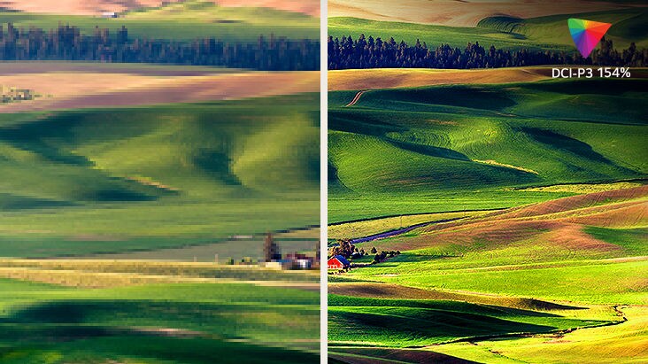 Comparação de imagens - a imagem da esquerda está desfocada e a imagem da direita tem cores vivas e irreais.