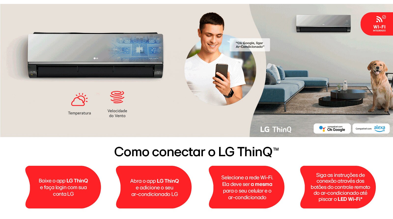  Do lado esquerdo, imagem ilustrativa do ar-condicionado LG Dual Inverter