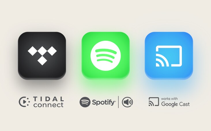 Logotipo do TIDAL Connect Logotipo do Spotify Logotipo do Google Cast™