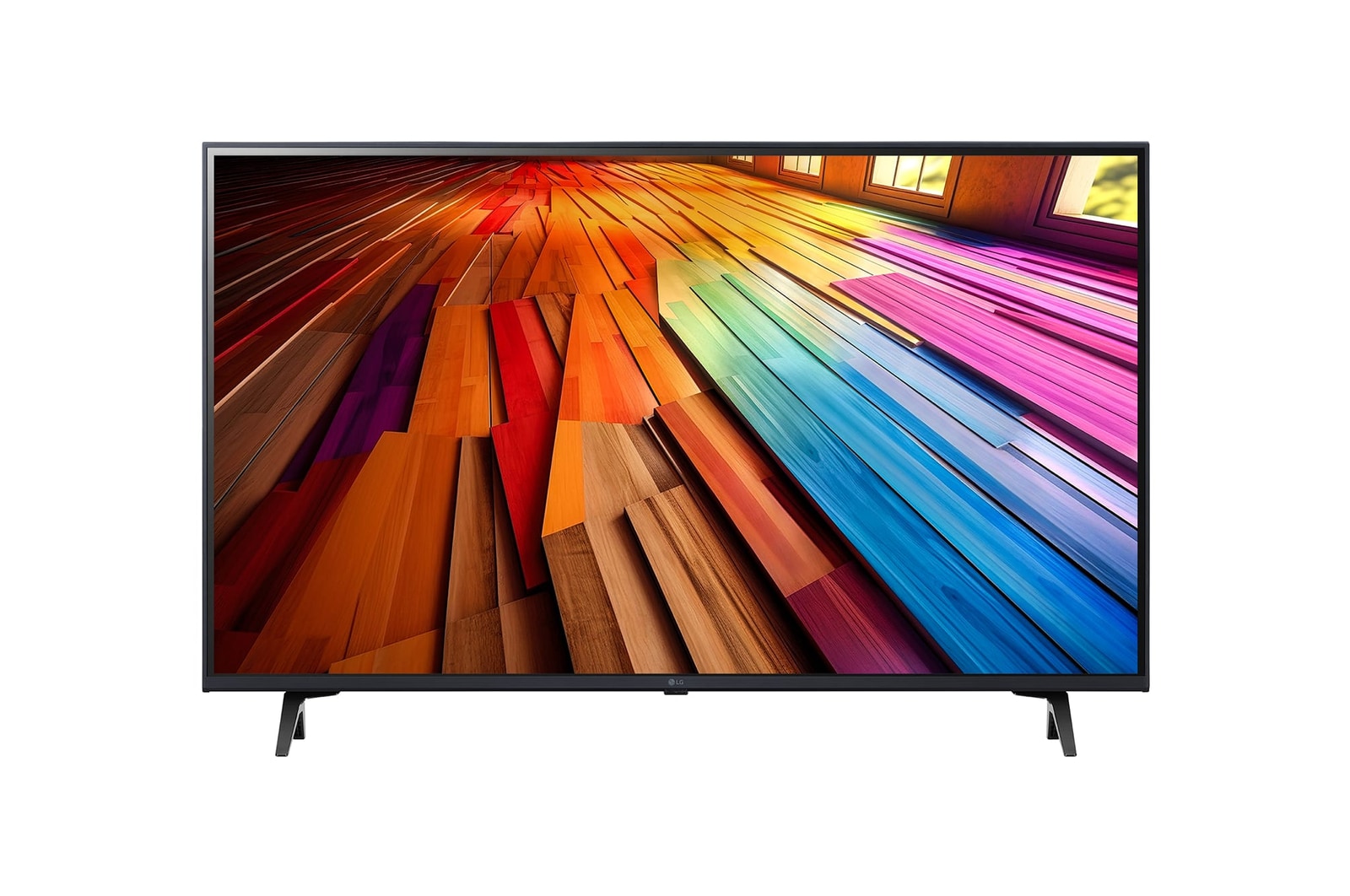Vista frontal da TV LG UHD, UT80