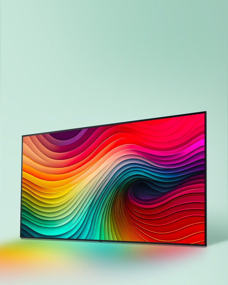 Texturas em espiral de arco-íris em uma TV NanoCell da LG.