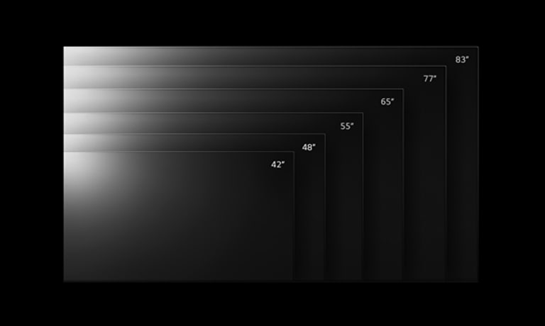 Linha de TVs LG OLED C2 com tamanhos variando de 42 a 83 polegadas.