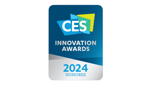 Logotipo colorido do CES Innovation Awards 2024 no topo, com "INNOVATION AWARDS" e "2024 Honoree" em azul na parte inferior.