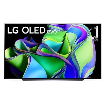 Vista frontal da LG OLED evo com o emblema 11 Anos | TV OLED Nº 1 no Mundo na tela.