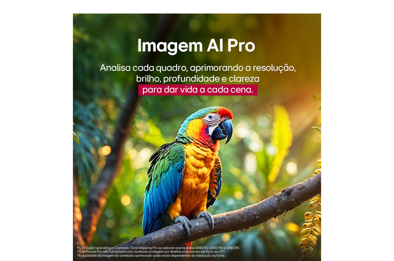 A tela de uma LG TV com um AI Magic Remote em primeiro plano. O botão AI está destacado, e um balão de fala mostra o texto: “Sugira um filme de que eu goste”. Na tela, vemos o ícone do usuário E, indicando como o AI Voice ID foi capaz de identificar qual era o usuário e fornecer recomendações personalizadas com base apenas na sua voz.
