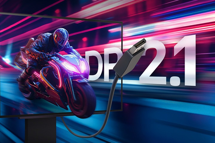 A ampla largura de banda dos cabos DP 2.1 permite jogos de alta velocidade a 480 Hz em resolução QHD.