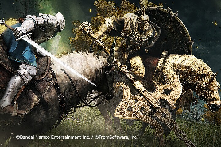 Um cavaleiro medieval está lutando a cavalo.