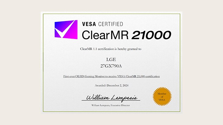 Uma imagem mostra o ClearMR 21000 com certificação VESA.