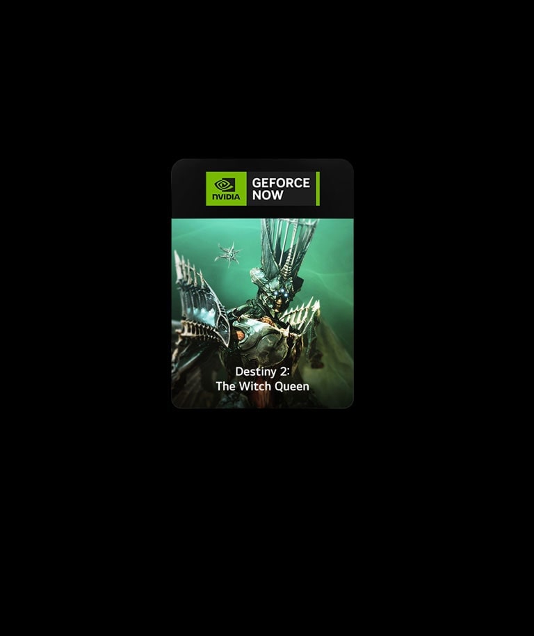 Há três blocos de imagem para GeForce NOW, Utomik e Luna, cada um com o respectivo logotipo e imagem de um jogo.