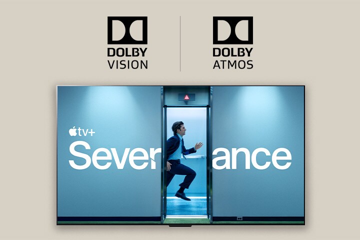 Severance TV show thumbnail with Dolby Vision on the left and Dolby Atmos logo on the right.