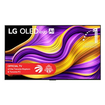 Front view of LG OLED evo AI G5 4K Smart TV. 12 Years of world number 1 OLED emblem and LG OLED evo AI 2025 logo are on the screen.
