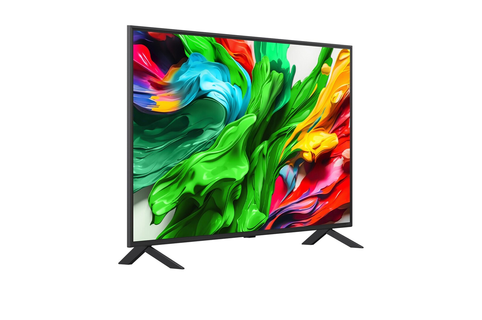 Slightly-angled right-facing side view of LG QNED evo QNED85 TV