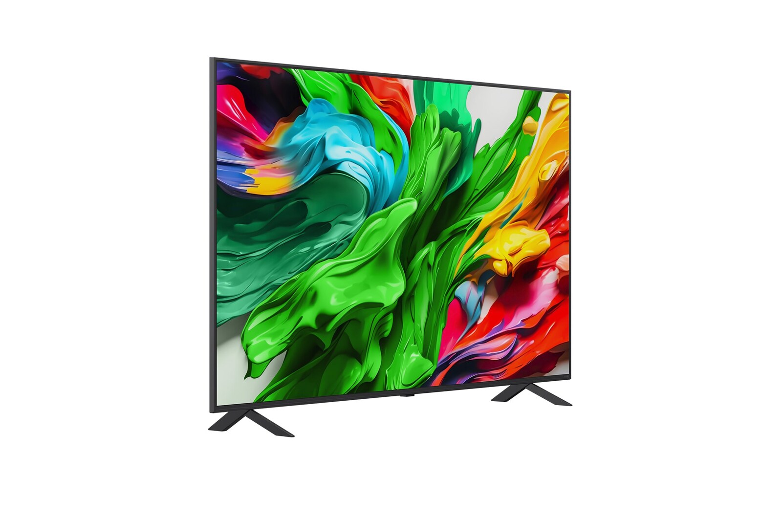 Slightly-angled right-facing side view of LG QNED evo QNED85 TV