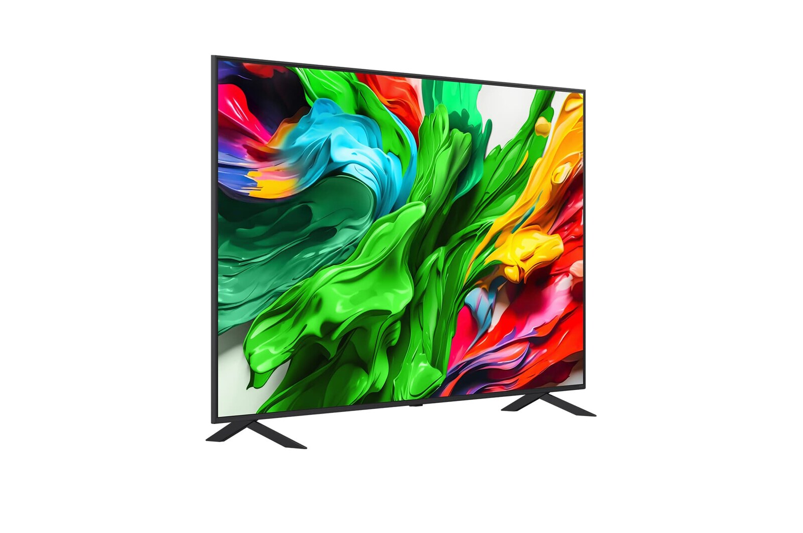 Slightly-angled right-facing side view of LG QNED evo QNED85 TV