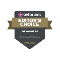 AVForums Editor's Choice logo for LG webOS 24 as Best Smart TV System 2024/2025. 	