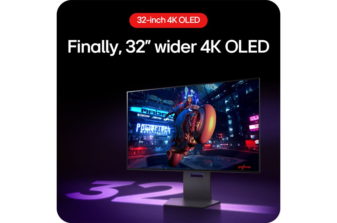LG UltraGear Gaming Monitor 32GS95UE-B, showcasing the 32-inch OLED display for a wider, more immersive gaming experience.
