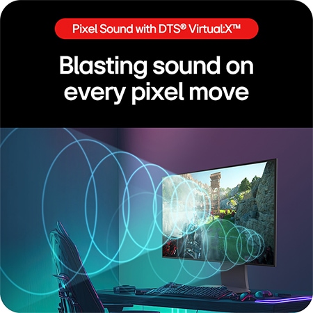 LG UltraGear Gaming Monitor 32GS95UE-B, providing immersive surround sound with integrated 7W dual speakers and DTS® Virtual:X™.