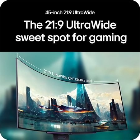 LG Monitor 45GX900A-B delivers the 45-inch 21:9 UltraWide QHD (3440 x 1440) gaming sweetspot via its Curved Display for a wide and immersive field of view.