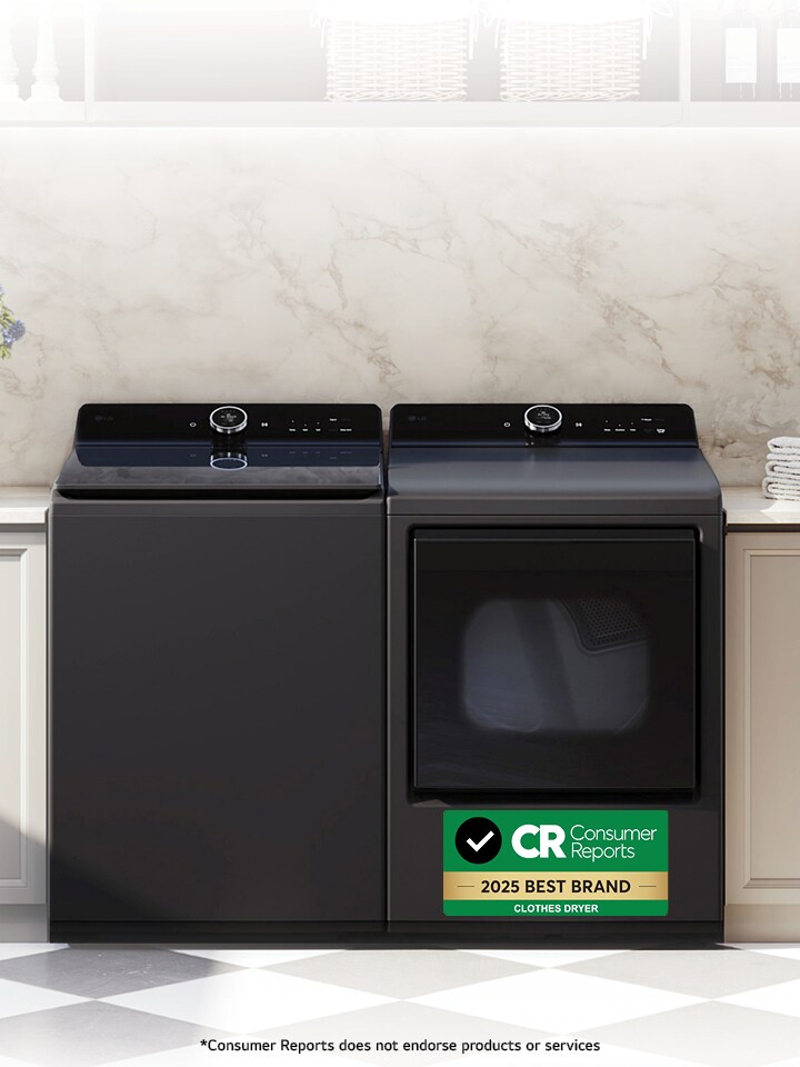 Banner showcasing certified LG Dryers, rated and reliable according to Consumer Reports.