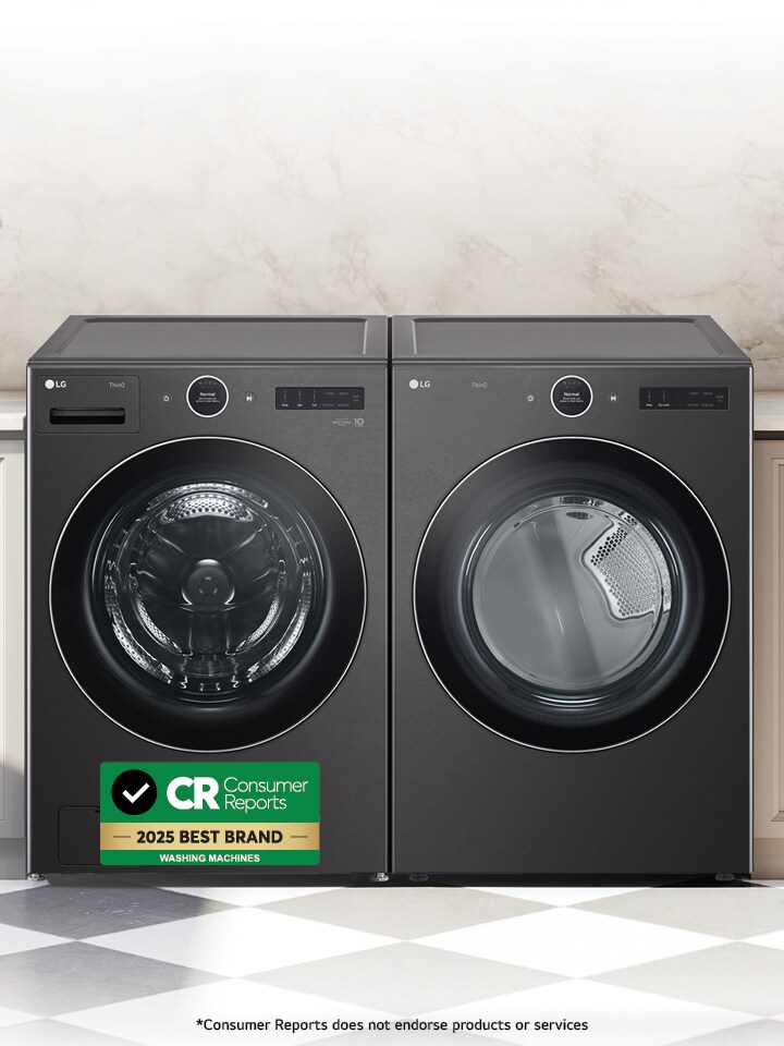 Banner showcasing certified LG Washers, rated and reliable according to Consumer Reports.