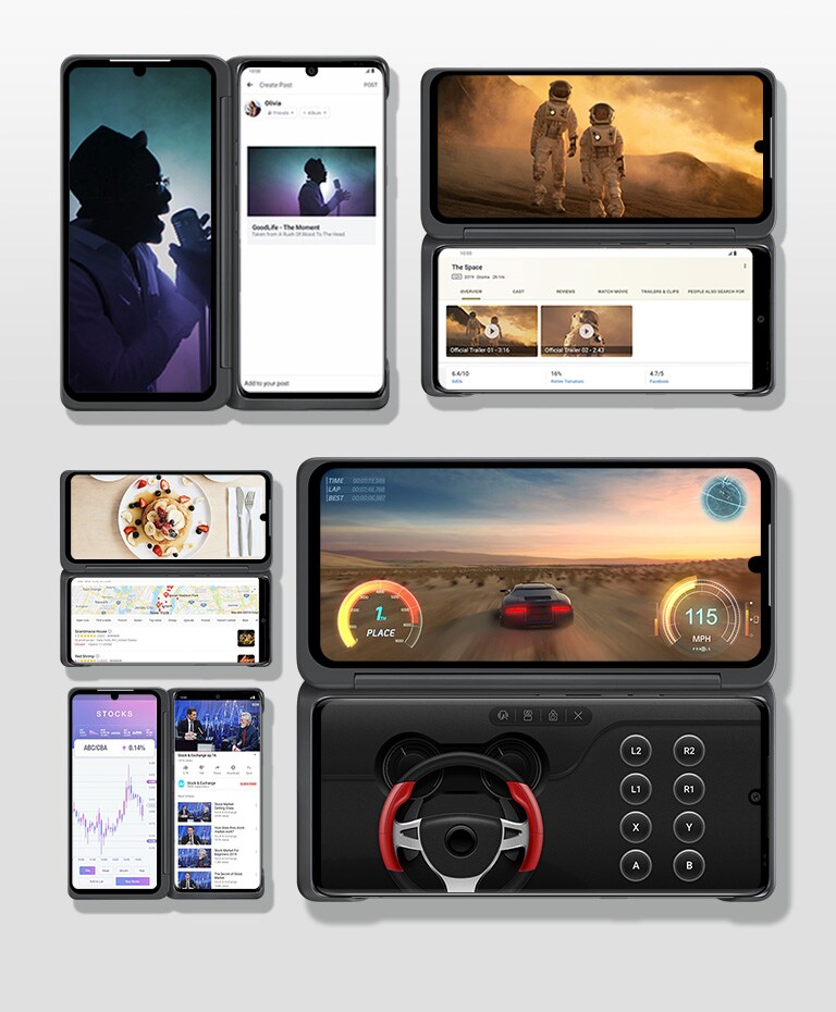 Various multitasking options available on two screens.