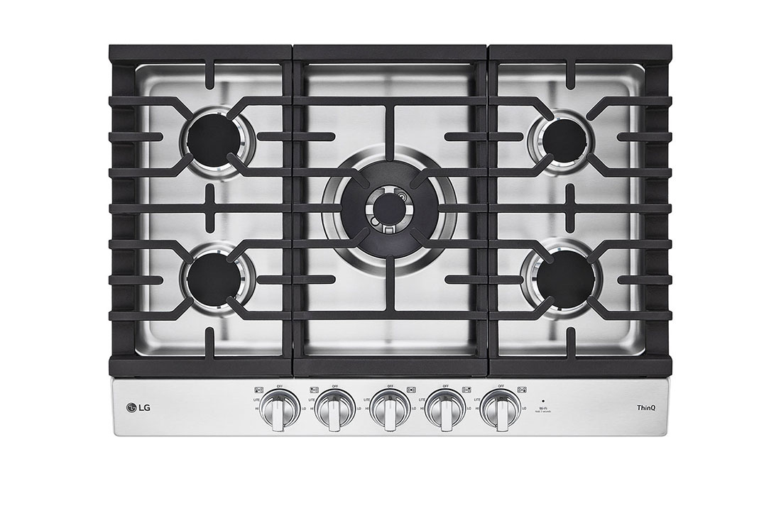 LG 30” Gas Cooktop | UltraHeat™ 22K BTU, Dual Burner, LED Knobs, EasyClean® & Smart, Stainless, CBGJ3027S