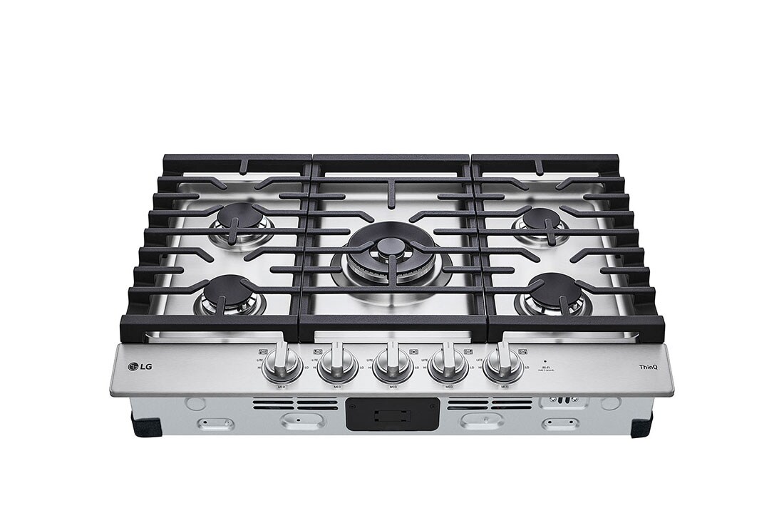 LG 30” Gas Cooktop | UltraHeat™ 22K BTU, Dual Burner, LED Knobs, EasyClean® & Smart, Stainless, CBGJ3027S