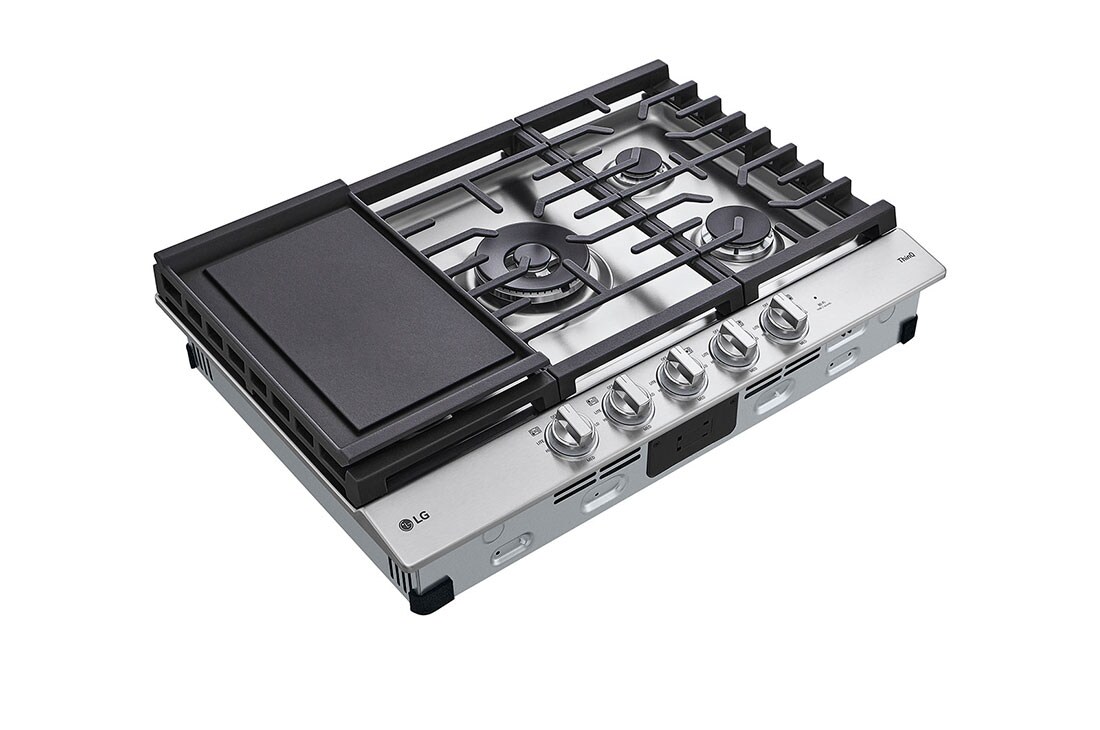 LG 30” Gas Cooktop | UltraHeat™ 22K BTU, Dual Burner, LED Knobs, EasyClean® & Smart, Stainless, CBGJ3027S