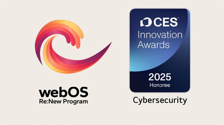 webOS Re:New Program logo alongside CES Innovation Awards emblem.