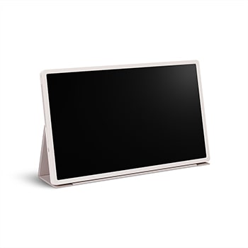 LG StanbyME 2 propped up like a tablet using the folio cover.