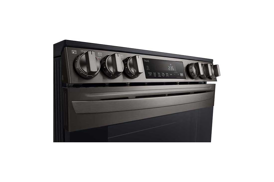 LG 30" Elec. 6.3 cu ft. Range | Fan Convection, Air Fry , SelfClean, EasyClean®& Smart, Black Stainless, Slide-in, LSEL6333D