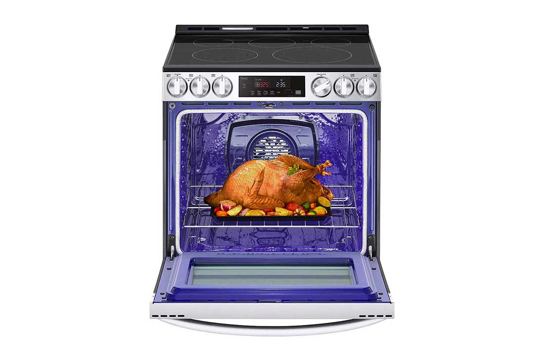 LG 30" Elec. 6.3 cu ft. Range | Fan Convection, Air Fry , SelfClean, EasyClean®& Smart, Stainless, Slide-in, LSEL6333F