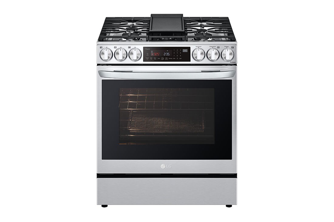 LG 30" Gas 6.3 cu ft. Range | Probake Convection, Air Fry, InstaView®, SelfClean, EasyClean®& Smart, Stainless, Slide-in, LSGL6335F