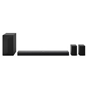 Front view of LG Soundbar S70TR, subwoofer, and Rear Speakers