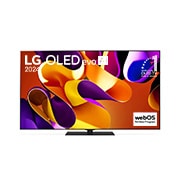 Front view with LG OLED evo TV, OLED G4, 11 Years of world number 1 OLED Emblem, and 5-Year Panel Warranty logo on screen