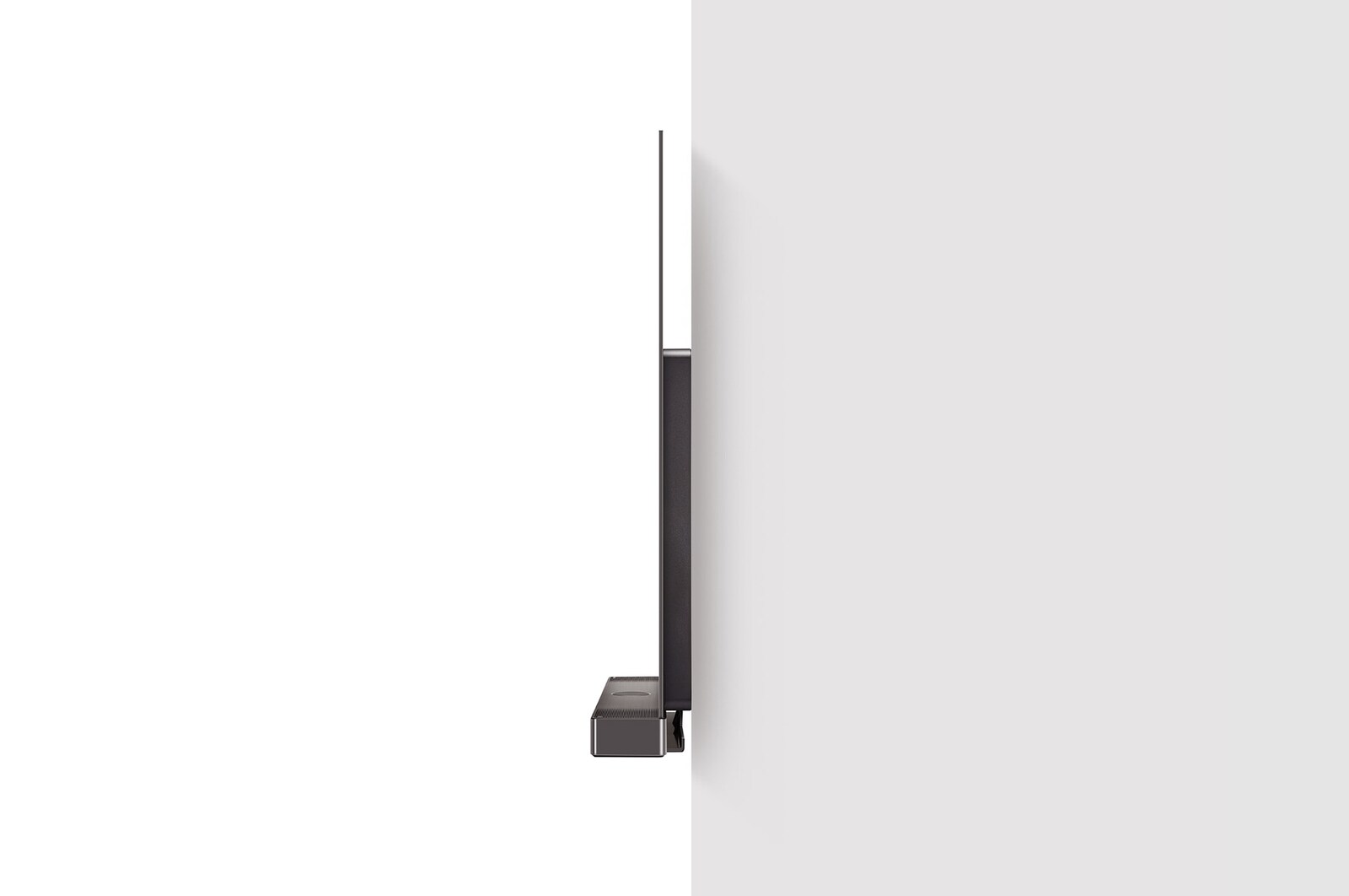 Side view of LG OLED evo TV, OLED C4 attached to the wall with the Synergy Bracket