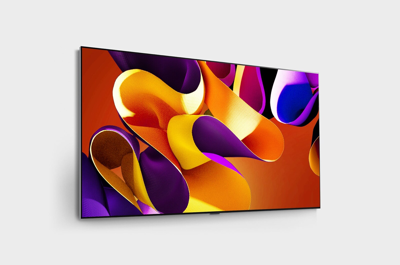 Slightly-angled right-facing side view of LG OLED evo TV, OLED G4 on the wall