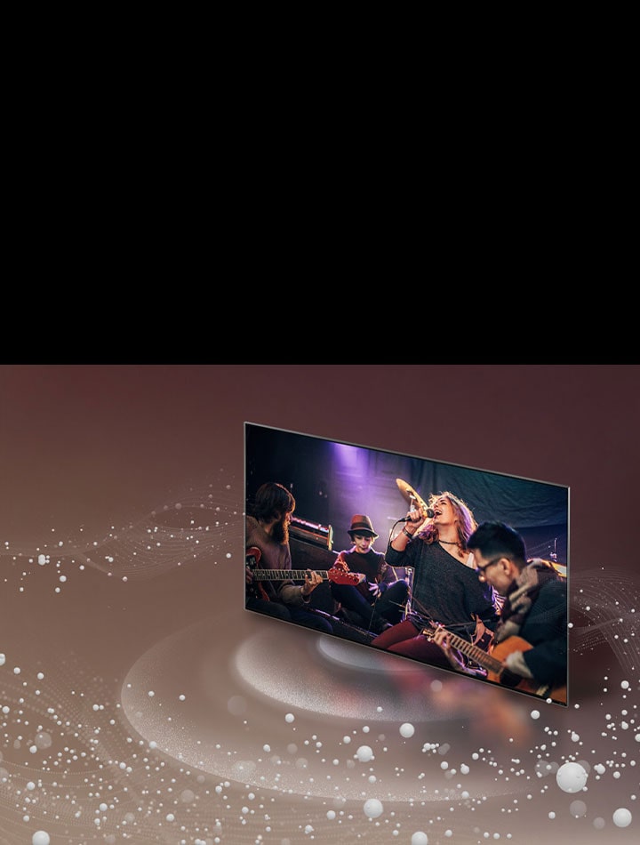 LG TV as sound bubbles and waves emit from the screen and fill the space.