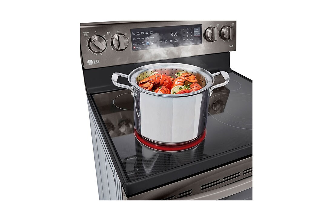 LG 30" Elec. 6.3 cu ft. Range | Probake Convection, Air Fry, InstaView®, SelfClean, EasyClean®& Smart, Black Stainless, Freestanding, LREL6325D