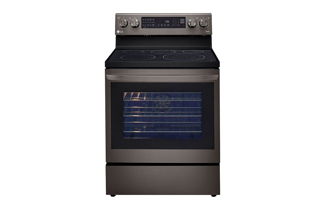 LG 30" Elec. 6.3 cu ft. Range | Probake Convection, Air Fry, InstaView®, SelfClean, EasyClean®& Smart, Black Stainless, Freestanding, LREL6325D
