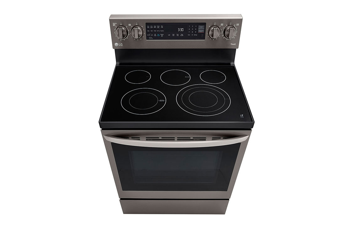 LG 30" Elec. 6.3 cu ft. Range | Probake Convection, Air Fry, InstaView®, SelfClean, EasyClean®& Smart, Black Stainless, Freestanding, LREL6325D