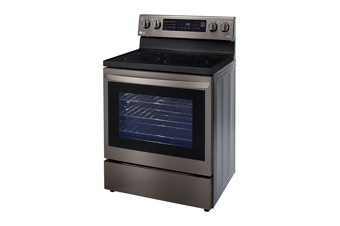 LG 30" Elec. 6.3 cu ft. Range | Probake Convection, Air Fry, InstaView®, SelfClean, EasyClean®& Smart, Black Stainless, Freestanding, LREL6325D
