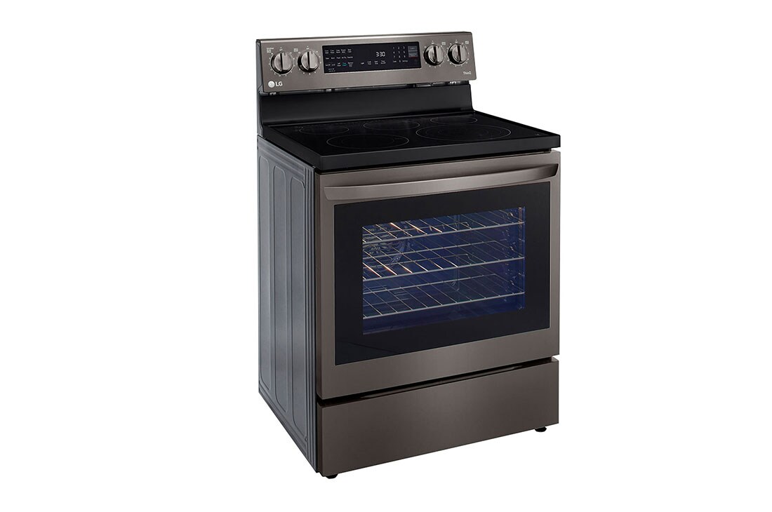 LG 30" Elec. 6.3 cu ft. Range | Probake Convection, Air Fry, InstaView®, SelfClean, EasyClean®& Smart, Black Stainless, Freestanding, LREL6325D