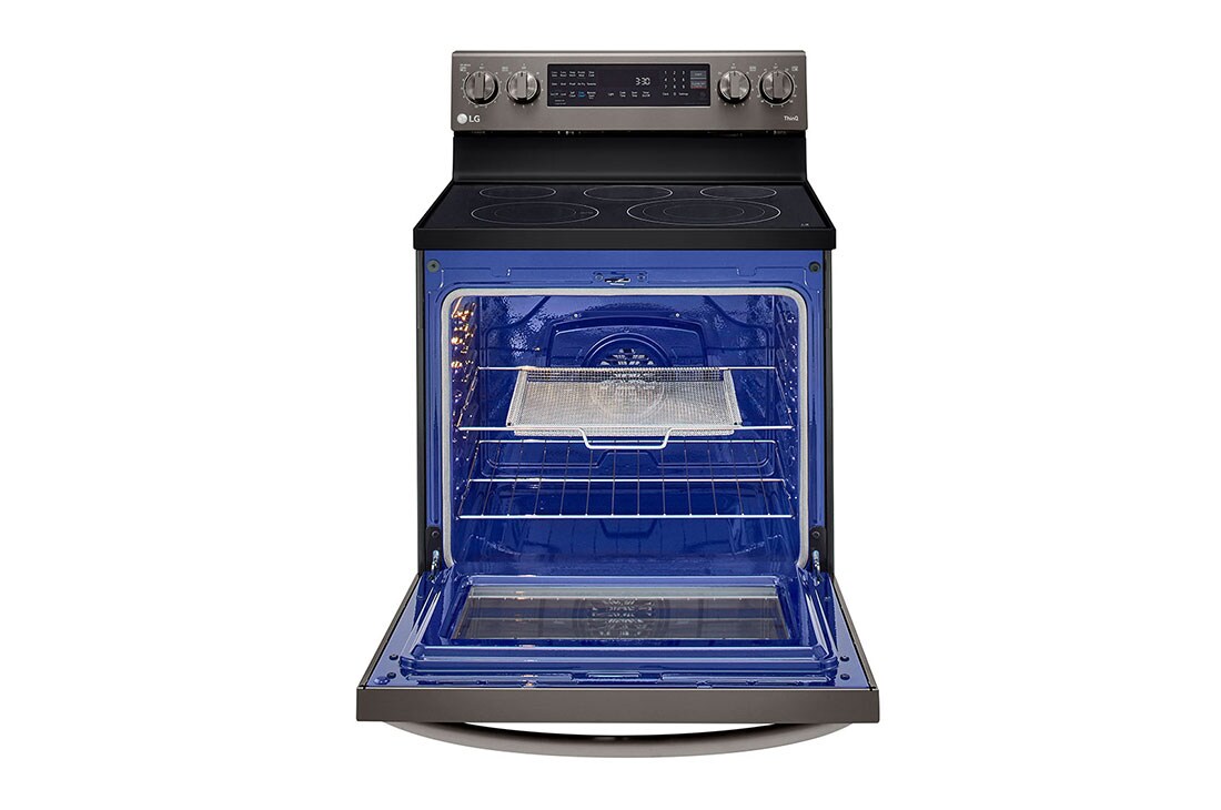 LG 30" Elec. 6.3 cu ft. Range | Probake Convection, Air Fry, InstaView®, SelfClean, EasyClean®& Smart, Black Stainless, Freestanding, LREL6325D