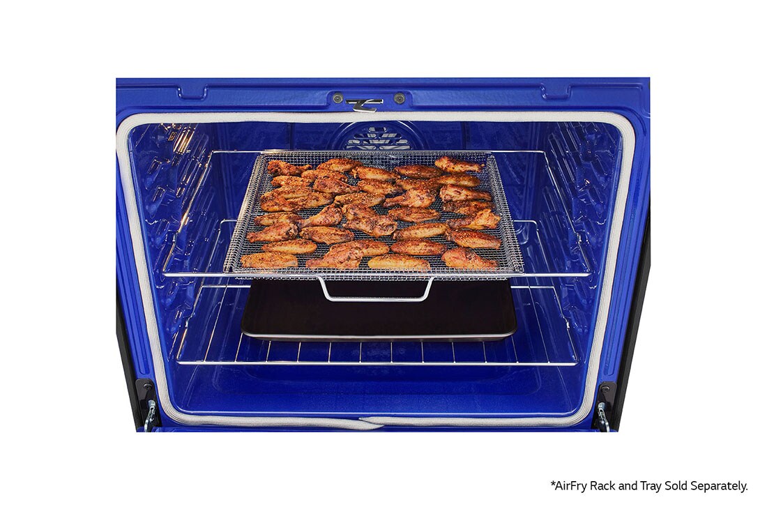 LG 30" Elec. 6.3 cu ft. Range | Probake Convection, Air Fry, InstaView®, SelfClean, EasyClean®& Smart, Black Stainless, Freestanding, LREL6325D