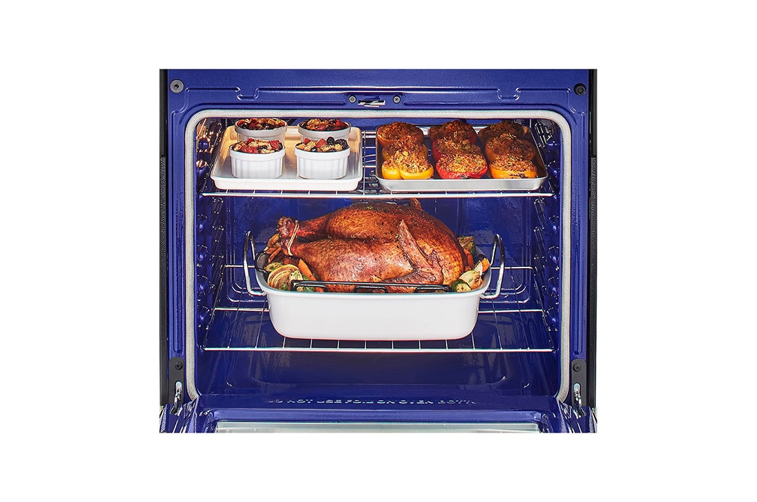 LG 30" Elec. 6.3 cu ft. Range | Probake Convection, Air Fry, InstaView®, SelfClean, EasyClean®& Smart, Black Stainless, Freestanding, LREL6325D