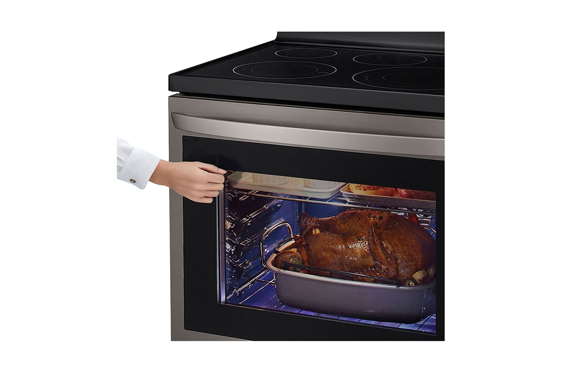 LG 30" Elec. 6.3 cu ft. Range | Probake Convection, Air Fry, InstaView®, SelfClean, EasyClean®& Smart, Black Stainless, Freestanding, LREL6325D