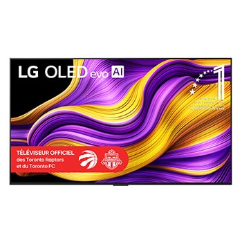 Vue avant du téléviseur Smart TV LG OLED evo AI G5 4K. L’emblème OLED 12 ans numéro 1 mondial et le logo LG OLED evo AI 2025 apparaissent sur l’écran.