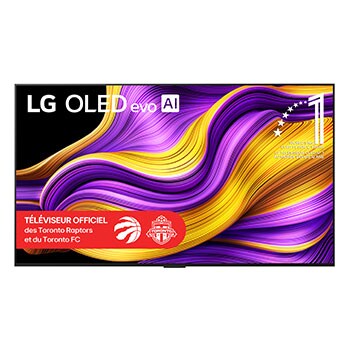 Vue avant du téléviseur Smart TV LG OLED evo AI G5 4K. L’emblème OLED 12 ans numéro 1 mondial et le logo LG OLED evo AI 2025 apparaissent sur l’écran.